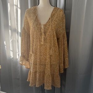 Storia Mustard Floral Tie-Front Tunic